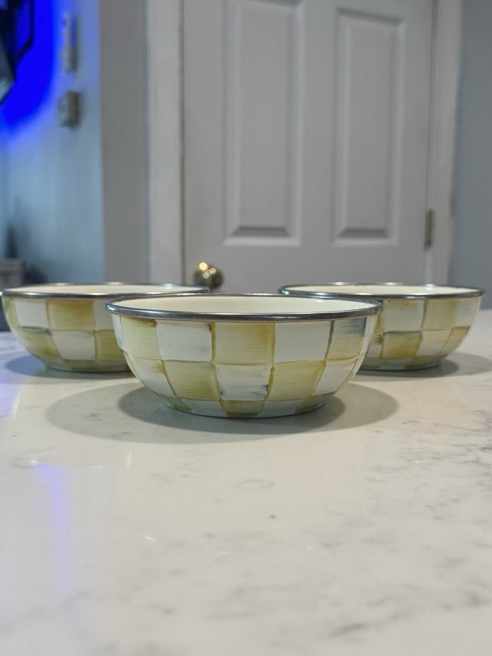Mackenzie Childs Set Of 3 Parchment Check 6” Everyday Bowls Lot